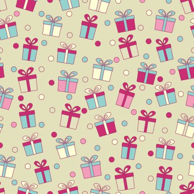 Hediye kutuları ve konfeti görüntü ile Seamless modeli.