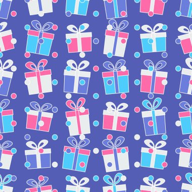 Hediye kutuları ve konfeti görüntü ile Seamless modeli.