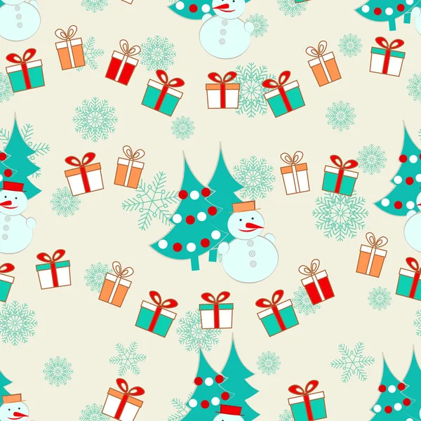 Patrón Navidad Sin Costuras Con Imagen Árboles Navidad Muñecos Nieve — Vector de stock