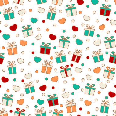 Hediye kutuları ve kalpleri görüntü ile Seamless modeli.