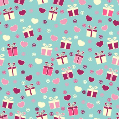Hediye kutuları ve kalpleri görüntü ile Seamless modeli.