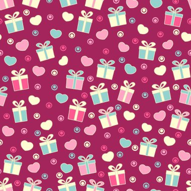 Hediye kutuları ve kalpleri görüntü ile Seamless modeli.