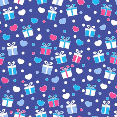 Hediye kutuları ve kalpleri görüntü ile Seamless modeli.