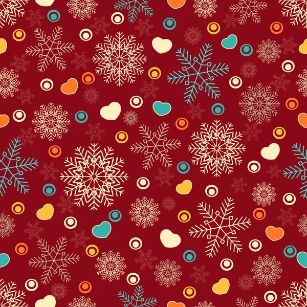 Patrón Navidad Sin Costuras Con Copos Nieve Corazones — Vector de stock