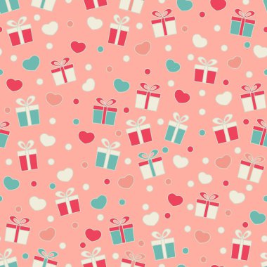 Hediye kutuları ve kalpleri görüntü ile Seamless modeli.