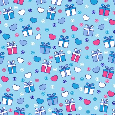 Hediye kutuları ve kalpleri görüntü ile Seamless modeli.