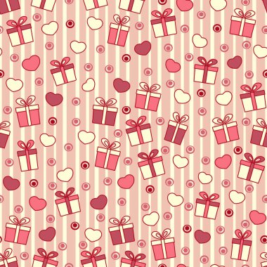 Hediye kutuları ve kalpleri görüntü ile Seamless modeli.