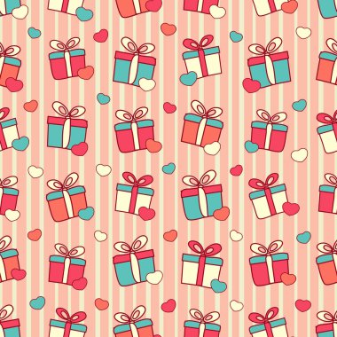 Hediye kutuları ve kalpleri görüntü ile Seamless modeli.