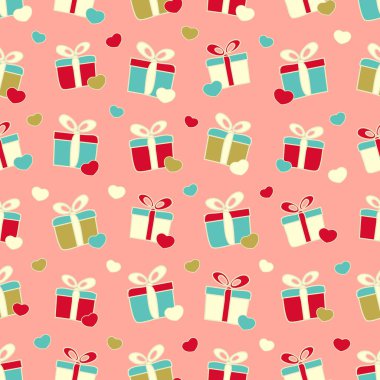 Hediye kutuları ve kalpleri görüntü ile Seamless modeli.