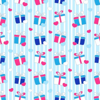 Hediye kutuları ve kalpleri görüntü ile Seamless modeli.