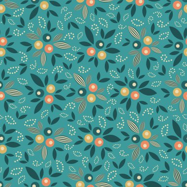 Yaprak ve çilek görüntüsü ile dikişsiz desen.