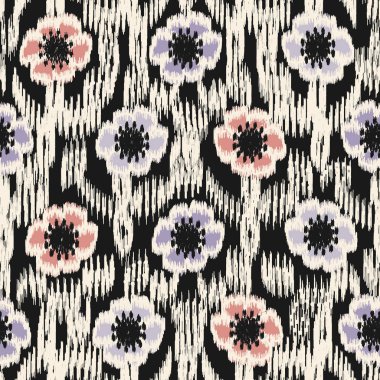 Çiçek süs görüntüsü ile Dikişsiz soyut ikat desen.