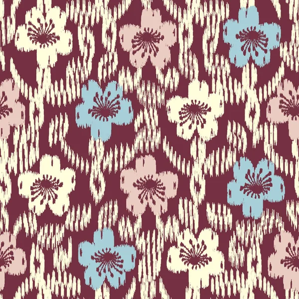 Patrón Ikat Abstracto Sin Costuras Con Imagen Ornamento Floral — Vector de stock