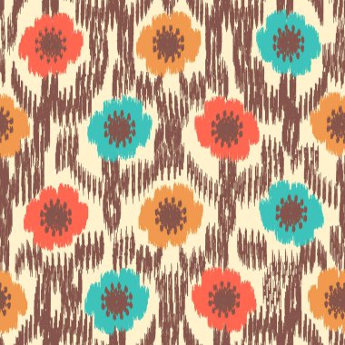 Çiçek süs görüntüsü ile Dikişsiz soyut ikat desen.