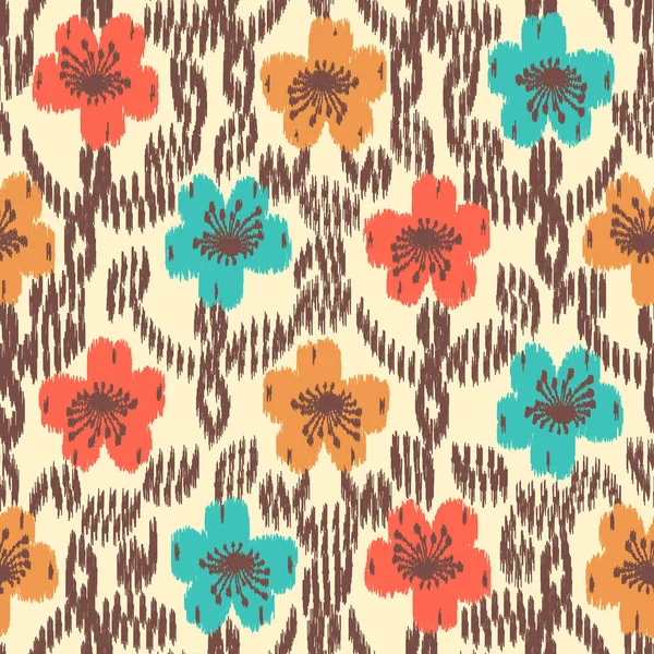 Patrón Ikat Abstracto Sin Costuras Con Imagen Ornamento Floral — Archivo Imágenes Vectoriales