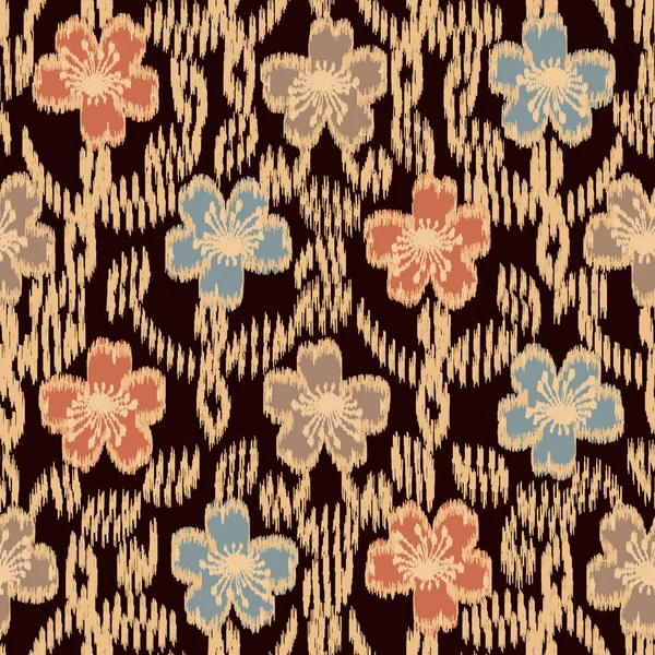 Patrón Ikat Abstracto Sin Costuras Con Imagen Ornamento Floral — Archivo Imágenes Vectoriales