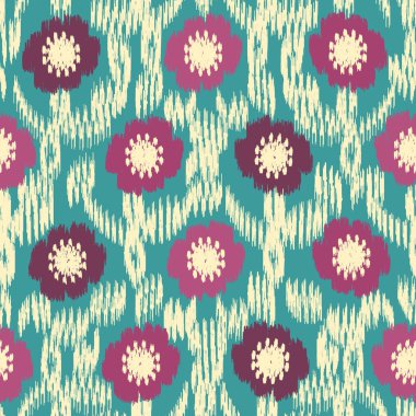 Çiçek süs görüntüsü ile Dikişsiz soyut ikat desen.