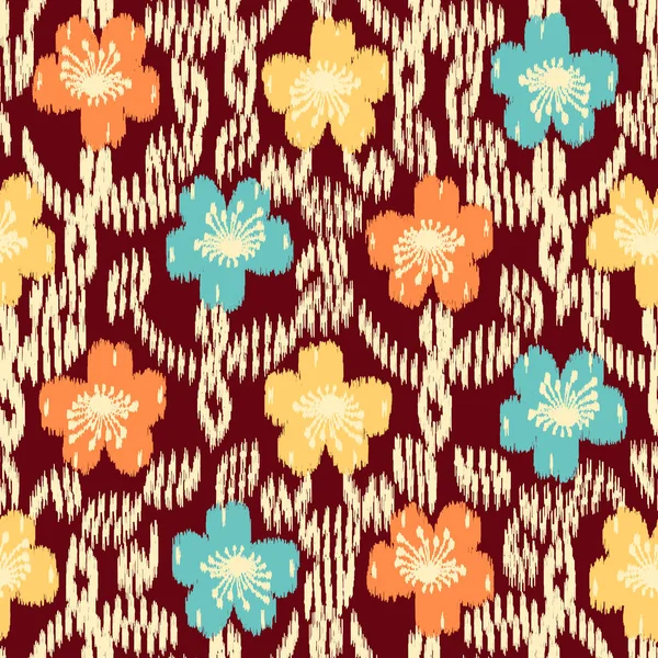 Motif Ikat Abstrait Sans Couture Avec Image Ornement Floral — Image vectorielle