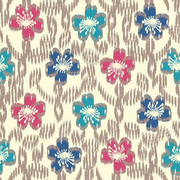 Nahtlose Abstrakte Ikat Muster Mit Dem Bild Eines Floralen Ornaments — Stockvektor