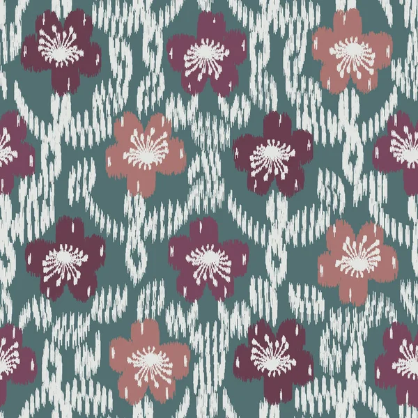 Nahtlose Abstrakte Ikat Muster Mit Dem Bild Eines Floralen Ornaments — Stockvektor