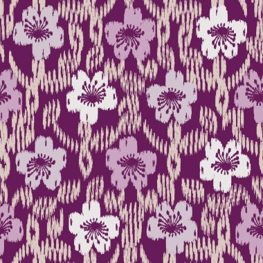 Çiçek süs görüntüsü ile Dikişsiz soyut ikat desen.