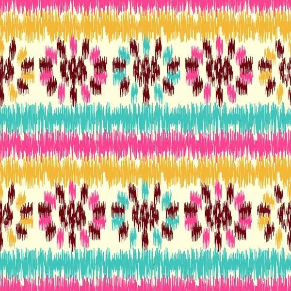 Patrón Ikat Abstracto Sin Costuras Con Imagen Ornamento Floral — Vector de stock