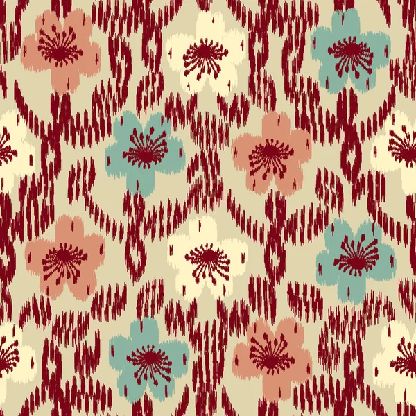 Motif Ikat Abstrait Sans Couture Avec Image Ornement Floral — Image vectorielle