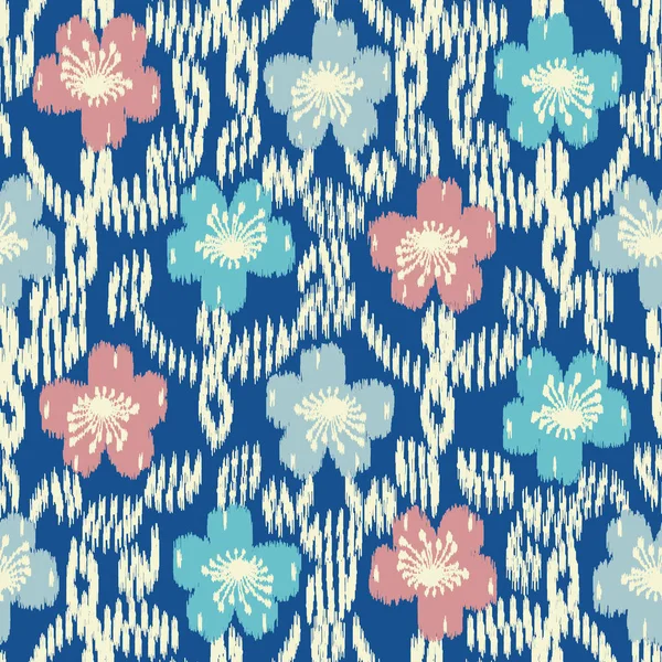 Nahtlose Abstrakte Ikat Muster Mit Dem Bild Eines Floralen Ornaments — Stockvektor