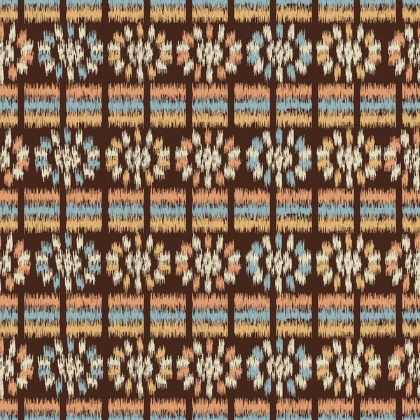 Padrão Ikat Abstrato Sem Costura Com Imagem Ornamento Floral — Vetor de Stock