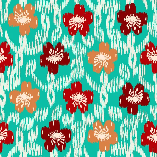 Patrón Ikat Abstracto Sin Costuras Con Imagen Ornamento Floral — Vector de stock