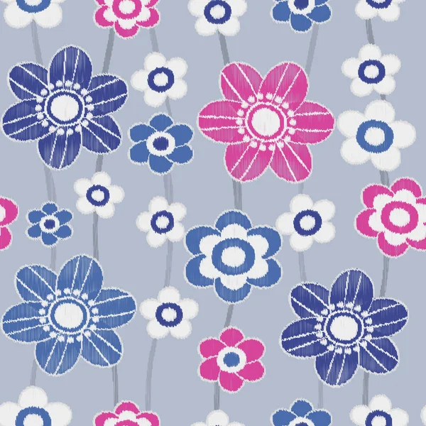 Padrão Ikat Sem Costura Com Imagem Flores —  Vetores de Stock