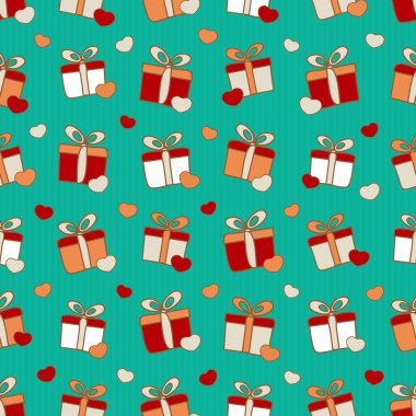 Hediye kutuları ve kalpleri görüntü ile Seamless modeli.