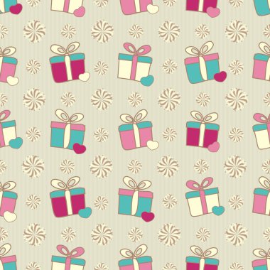 Hediye kutuları ve kalpleri görüntü ile Seamless modeli.