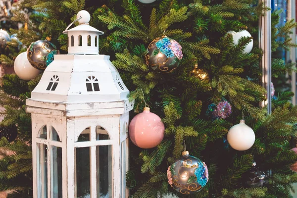 Christmas. Merry Christmas. New Year 2019. Christmas decorations and toys. Christmas tree. Christmas lights.