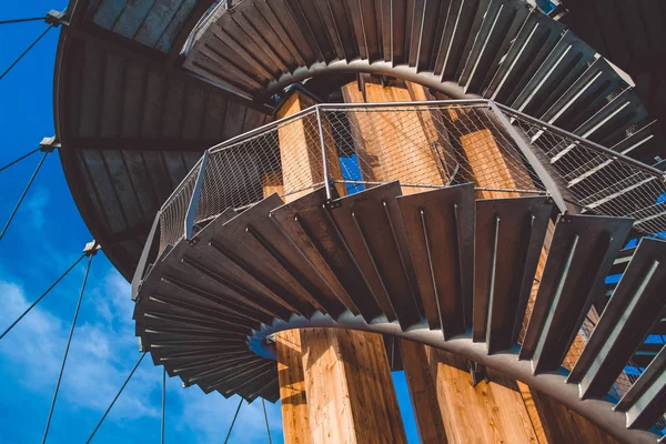 Plataforma Observación Escalera Caracol Arquitectura Moderna Bosque Otoño Hermosa Vista — Foto de Stock