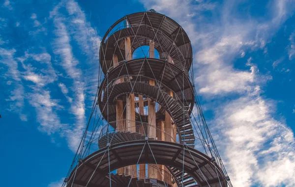 Arquitectura Inusual Abstracción Cables Vigas Plataforma Observación Alemania Torre Puesta — Foto de Stock