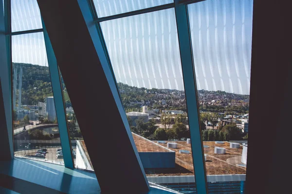 Modern Arkitektur Linjer Konstruktion Vit Inredning Designlösning Stora Fönster Glas — Stockfoto