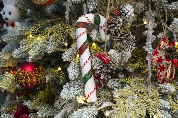 Dárky Vánoce Stick Lízátko Zavěšení Vánoční Stromeček Detail — Stock fotografie