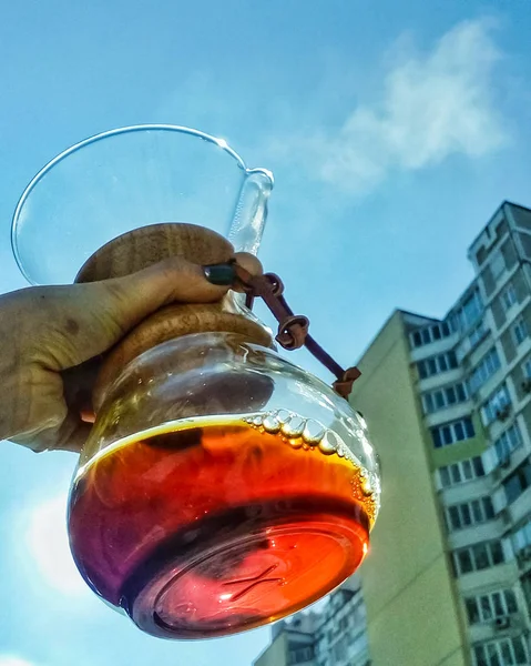 Chemex a kávé. Alternatív módon a készítmény. Erőteljes és jó reggel tél. Coffee shop. Ital. — Stock Fotó