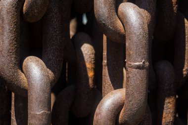 Büyük metal ve paslı zincirler ve bağlantılardan arka plan veya doku.