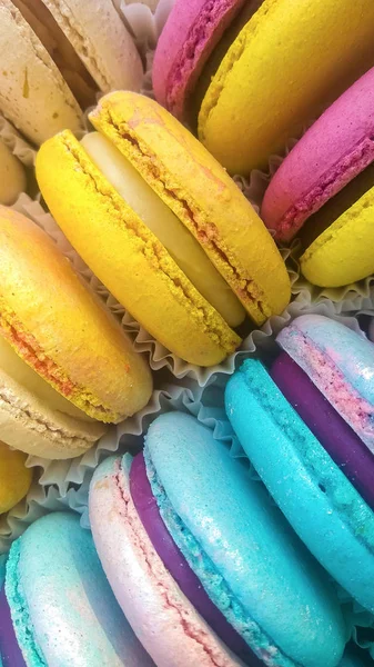 Sfondo Consistenza Dolci Francesi Brillanti Multicolori Macaron Biscotti Caramelle — Foto Stock