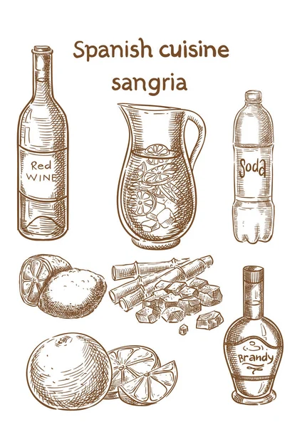 Cozinha Espanhola Sangria Ingredientes Vetor Esboço Ilustração De Bancos De Imagens