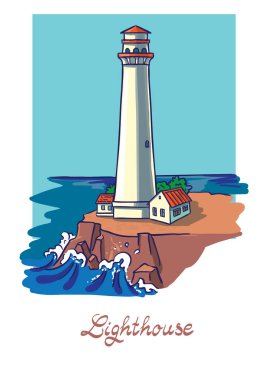 Okyanus kıyısında deniz feneri.