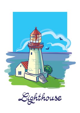 Okyanus kıyısında deniz feneri.