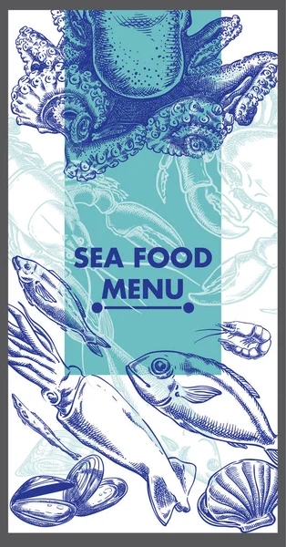 Restaurang Meny Design Fisk Och Skaldjur — Stock vektor