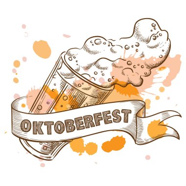 Köpük oktoberfest için kroki tarzı sıçramasına ile bira cam