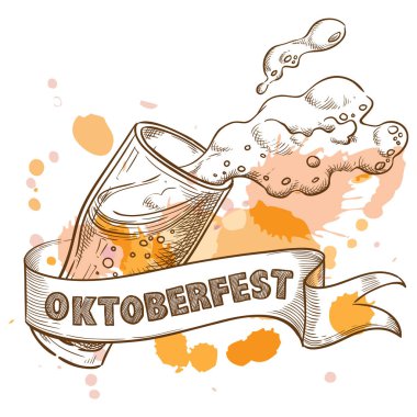 Köpük oktoberfest için kroki tarzı sıçramasına ile bira cam
