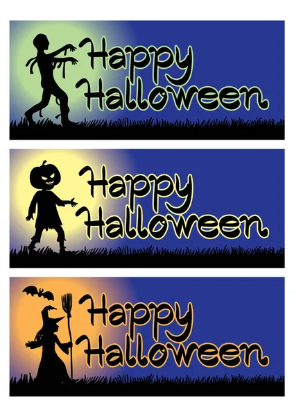 Banners Com Heróis Feriado Halloween — Vetor de Stock