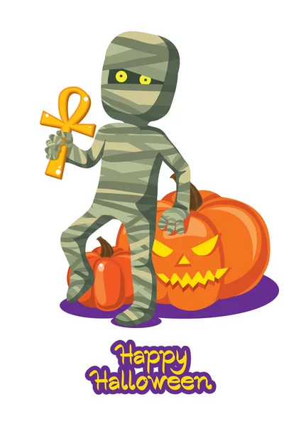 Múmia Que Segura Tornozelo Cartão Convite Halloween —  Vetores de Stock