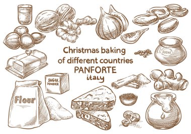 Noel pişirme. Ingredients.Panforte.Italy